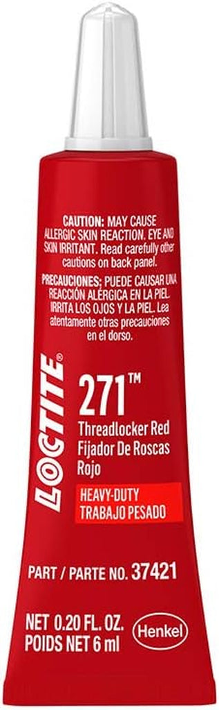 LOCTITE 271 Threadlocker for Automotive: High-Strength, High-Temp, Anaerobic, Heavy-Duty Applications, Works on All Metals | Red, 6 Ml Tube (PN: 37421-487232)