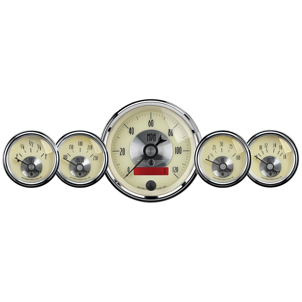 5 PC. GAUGE KIT 3-3/8 in. & 2-1/16 in. ELEC. SPEEDO W/LCD ODO PRESTIGE ANTQ. IVORY - greatparts