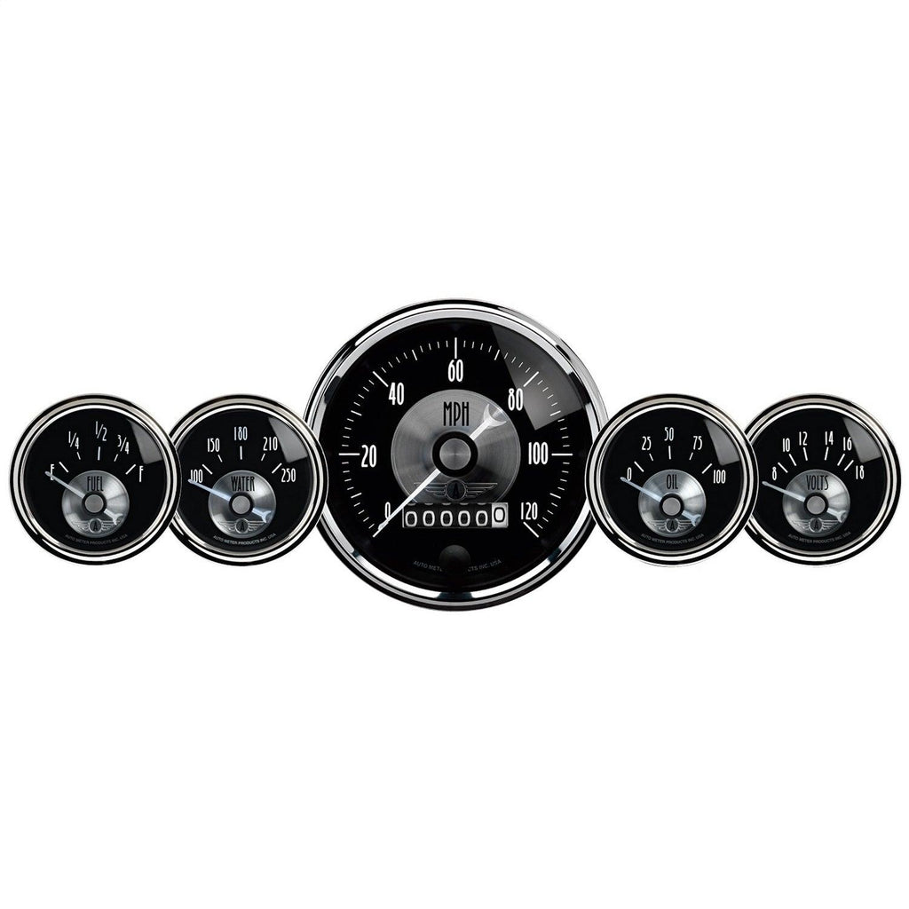 5 PC. GAUGE KIT 3-3/8 in. & 2-1/16 in. ELEC. SPEEDO W/WHEEL ODO PRESTIGE BLK. DIAMOND - greatparts