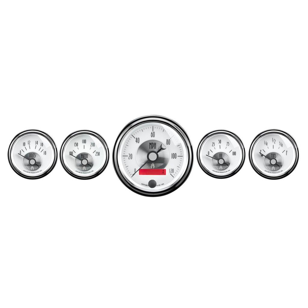 5 PC. GAUGE KIT 3-3/8 in. & 2-1/16 in. ELEC. SPEEDO W/ LCD ODO PRESTIGE PEARL - greatparts