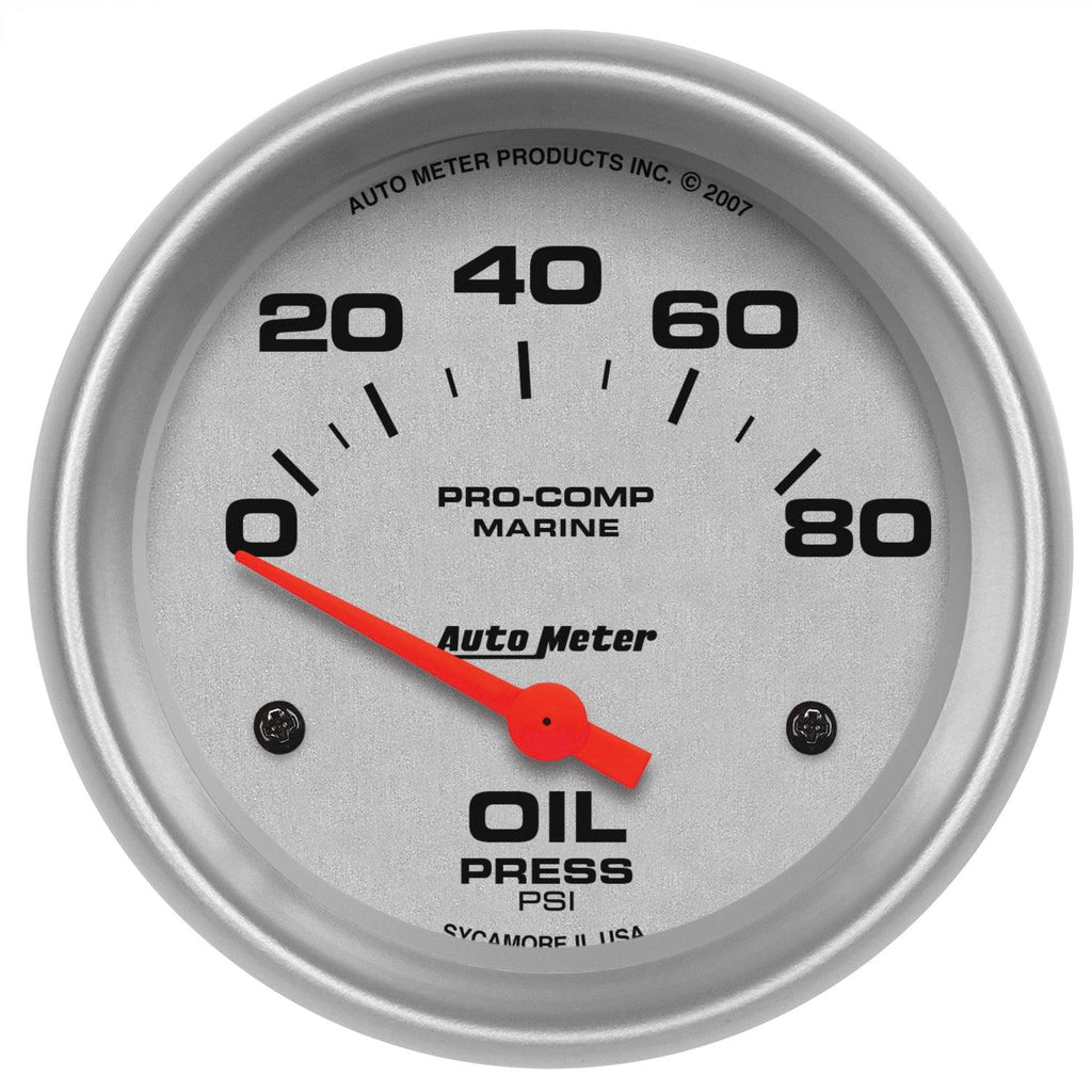 2-5/8 in. OIL PRESSURE 0-80 PSI MARINE SILVER ULTRA-LITE - greatparts