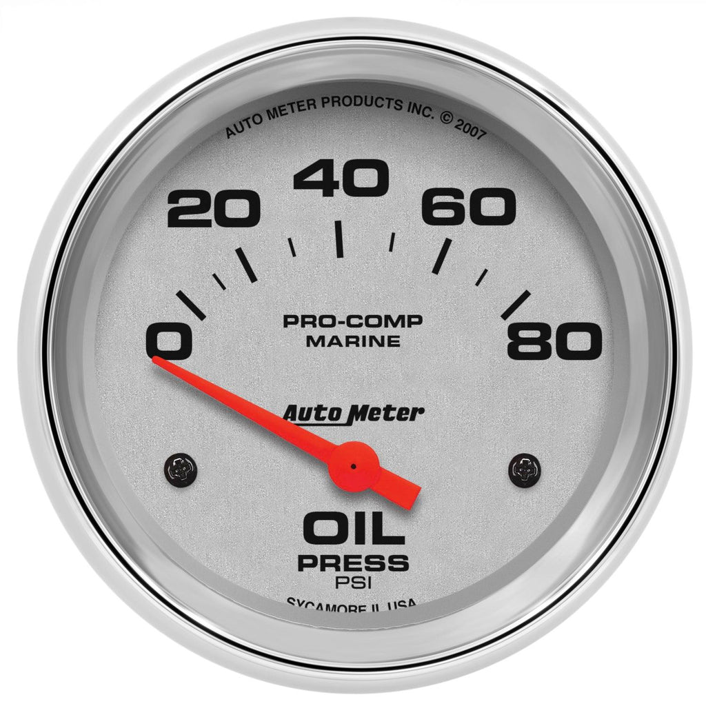 2-5/8 in. OIL PRESSURE 0-80 PSI MARINE CHROME ULTRA-LITE - greatparts