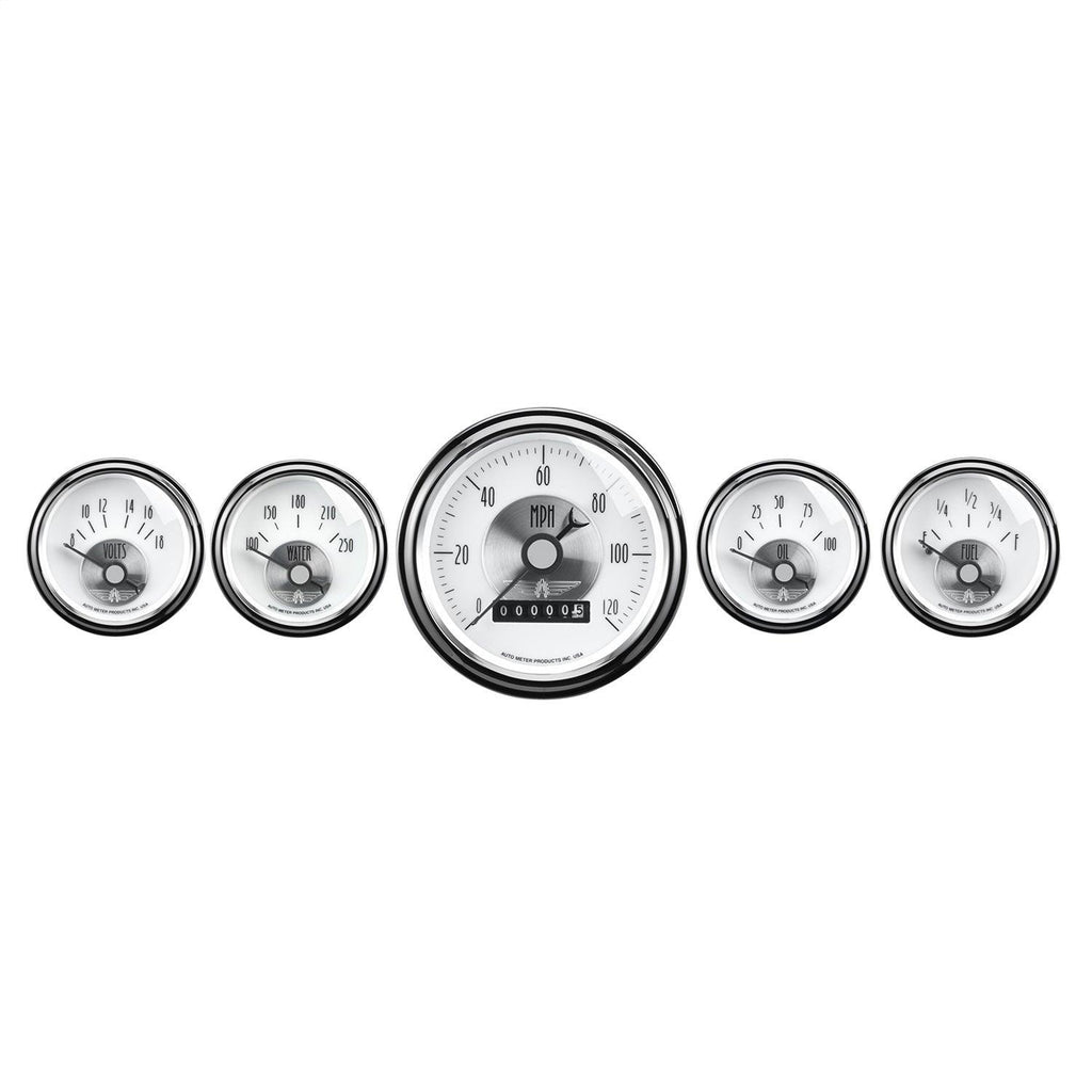 5 PC. GAUGE KIT 3-3/8 in. & 2-1/16 in. ELEC. SPEEDO W/ WHEEL ODO PRESTIGE PEARL - greatparts