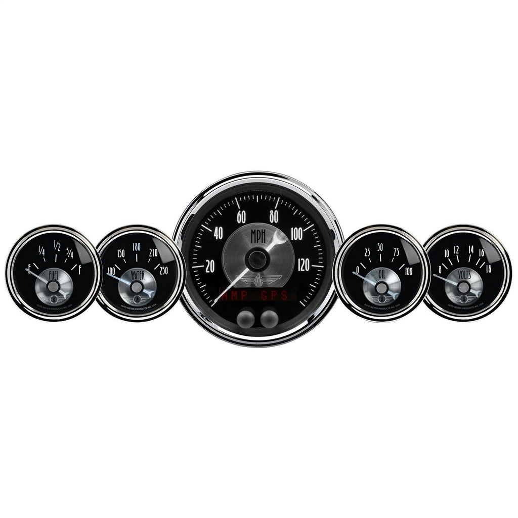 5 PC. GAUGE KIT 3-3/8 in. & 2-1/16 in. GPS SPEEDO W/LCD ODO PRESTIGE BLACK DIAMOND - greatparts