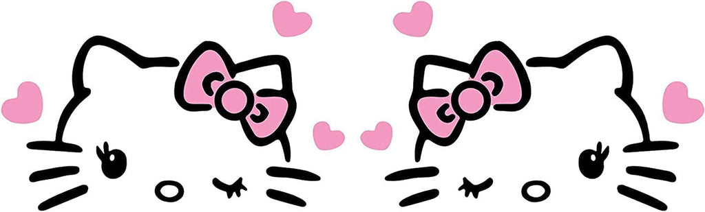 Hello Kitty with Hearts Rearview Mirror Sticker Vinyl Decal for Bumper & Car Window Sticker for Cars, Laptops, Macbook Trucks and More - Colour - Black N Pink - Size - 4.4" X 2.6"