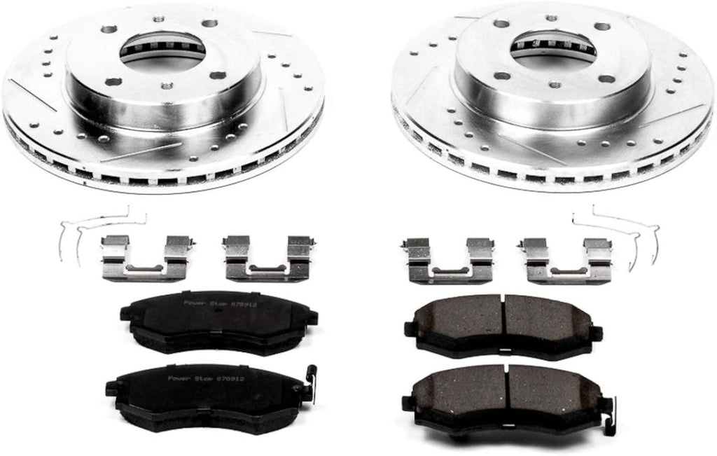 Power Stop K656 Front Z23 Carbon Fiber Brake Pads with Drilled & Slotted Brake Rotors Kit