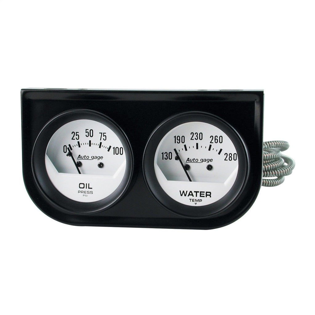 GAUGE CONSOLE OILP/WTMP 2-1/16 in. 100 PSI/280 Fahrenheit WHT DIAL BLK BZL AUTOGAGE - greatparts