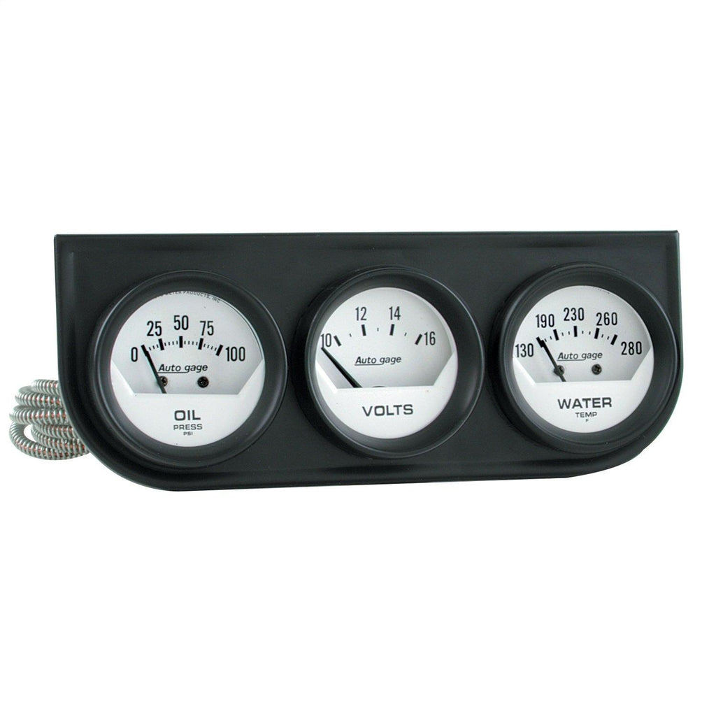 GAUGE CONSOLE OILP/WTMP/VOLT 2-1/16 in. 100 PSI/280 Fahrenheit/16V WHT DIAL BLK BZL AG - greatparts