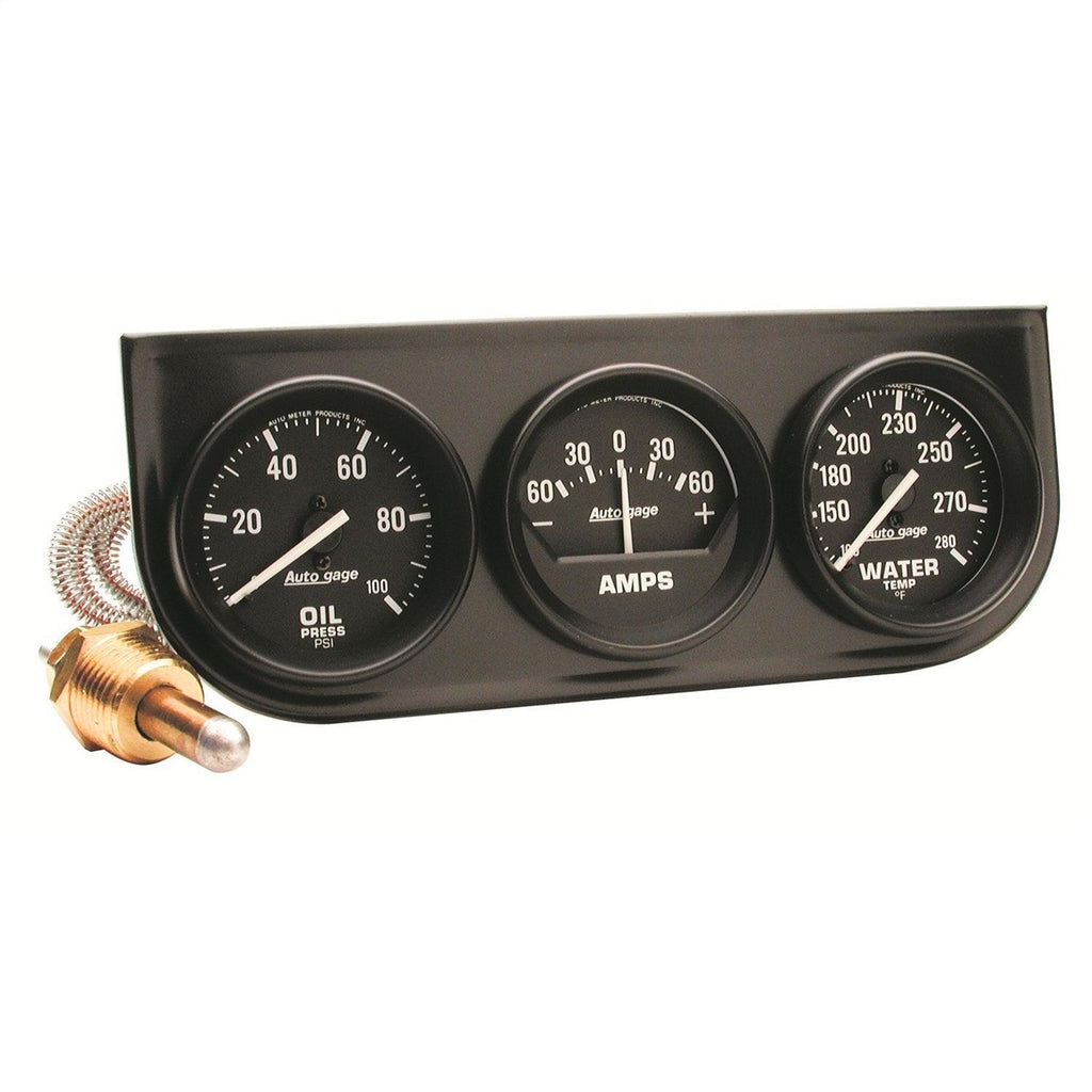 GAUGE CONSOLE OILP/WTMP/AMP 2-1/16 in. 100 PSI/280 Fahrenheit/60A BLK DIAL BLK BZL AUTOGAGE - greatparts