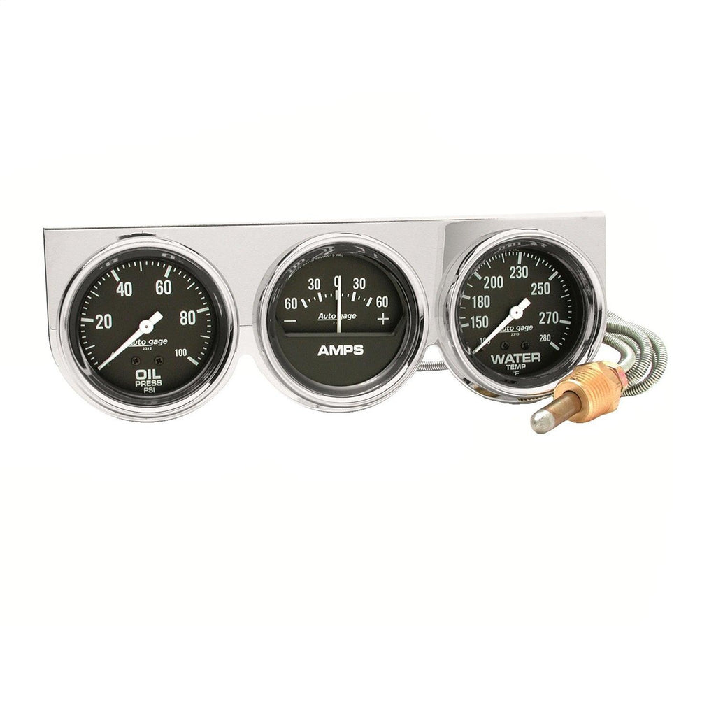 GAUGE CONSOLE OILP/WTMP/AMP 2-5/8 in. 100 PSI/280 Fahrenheit/60A BLK DIAL CHROME BZL AG - greatparts