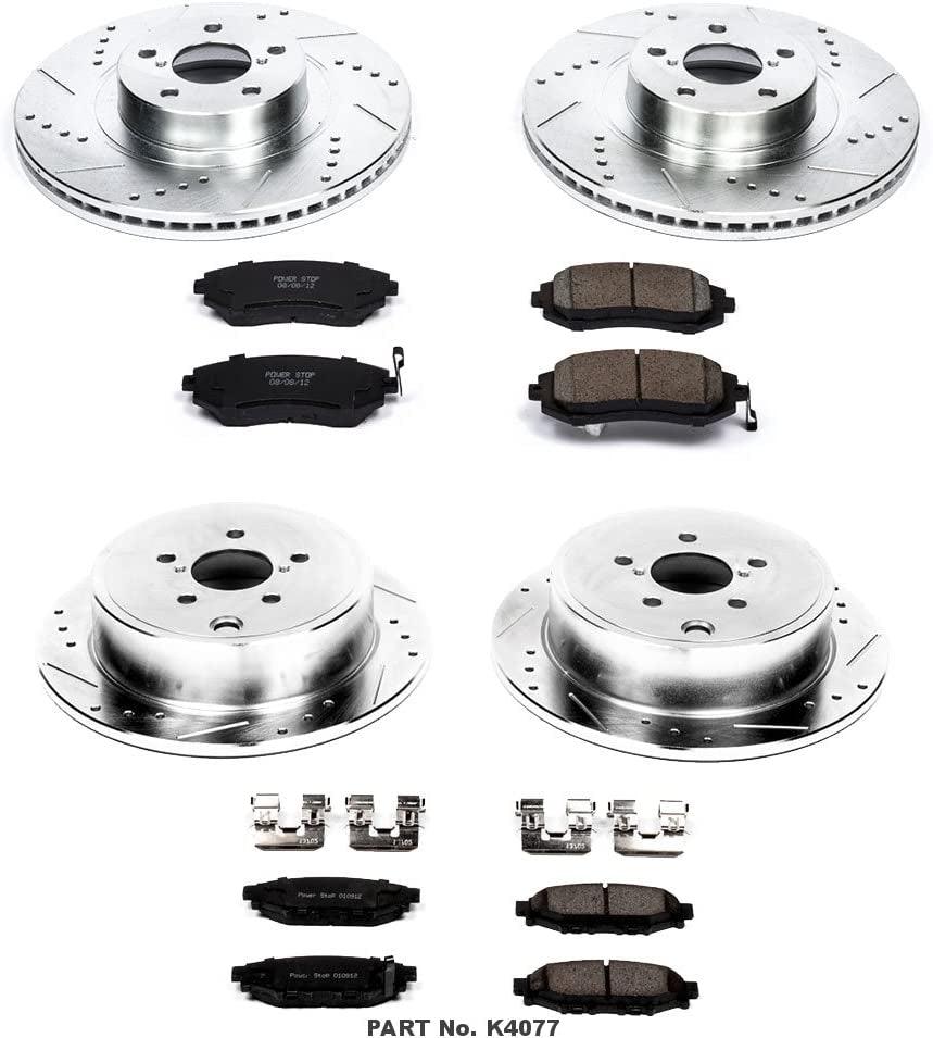 K4077 Front and Rear Z23 Carbon Fiber Brake Pads with Drilled & Slotted Brake Rotors Kit