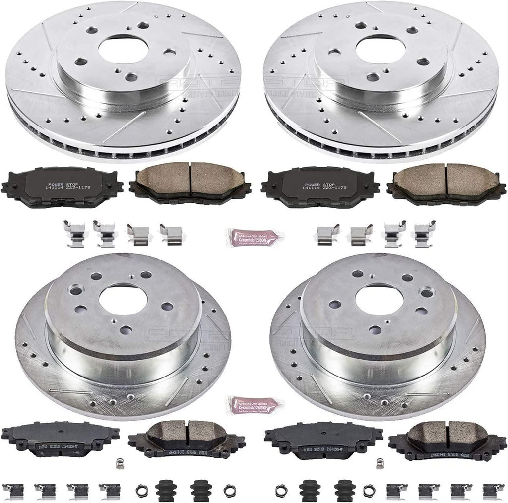 K6988 Front and Rear Z23 Carbon Fiber Brake Pads with Drilled & Slotted Brake Rotors Kit