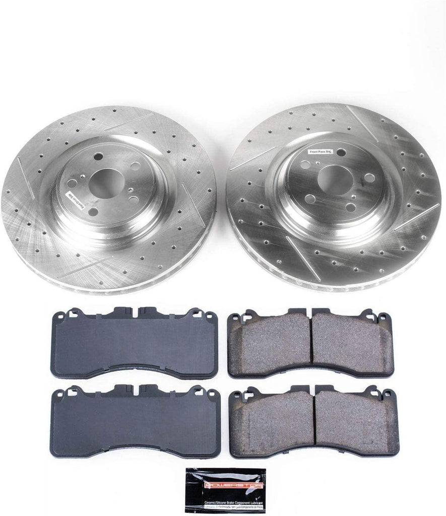 K5849 Front Z23 Carbon Fiber Brake Pads with Drilled & Slotted Brake Rotors Kit