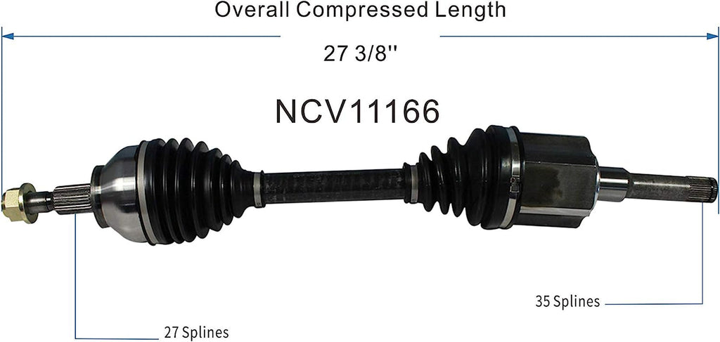 NCV11166 CV Axle Shaft Assembly for Select 2013-18 Ford Escape and 2013 Lincoln MKZ - Front Left (Driver Side)