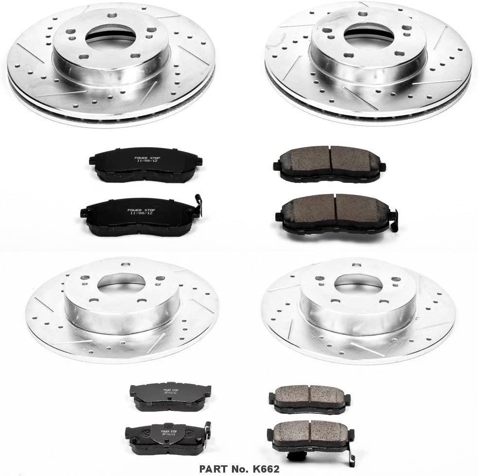 Power Stop K662 Front and Rear Z23 Carbon Fiber Brake Pads with Drilled & Slotted Brake Rotors Kit