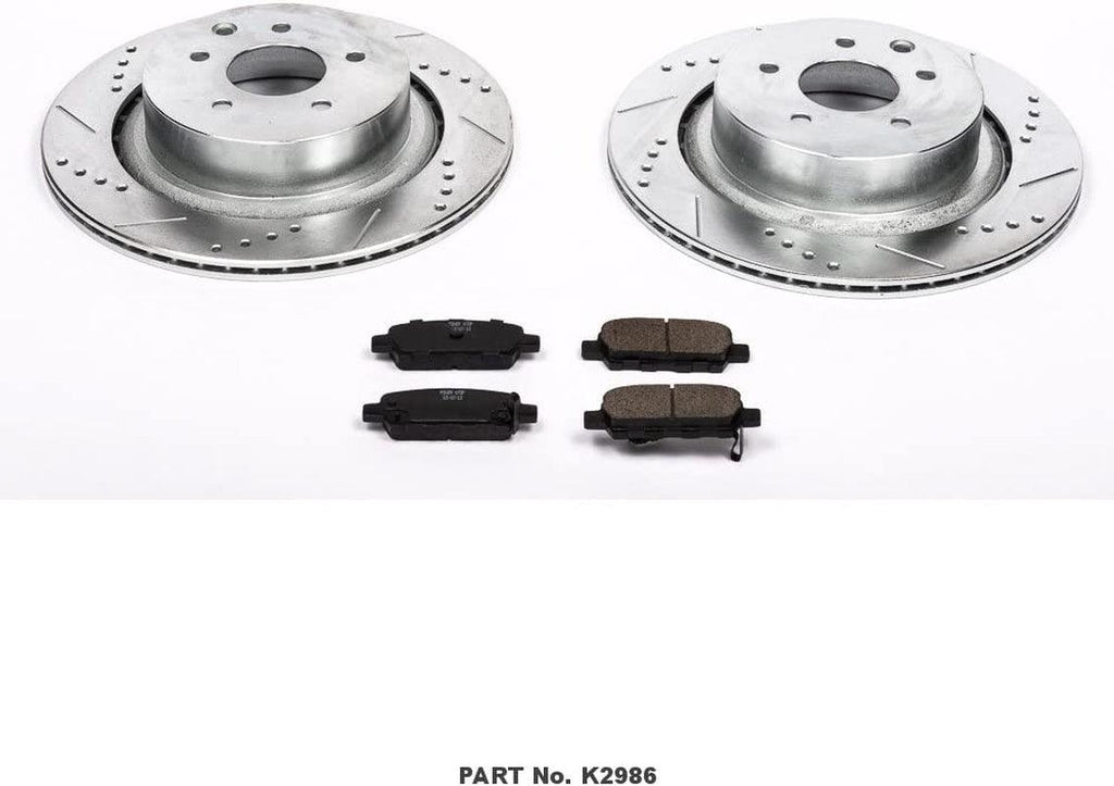 K2986 Rear Z23 Carbon Fiber Brake Pads with Drilled & Slotted Brake Rotors Kit