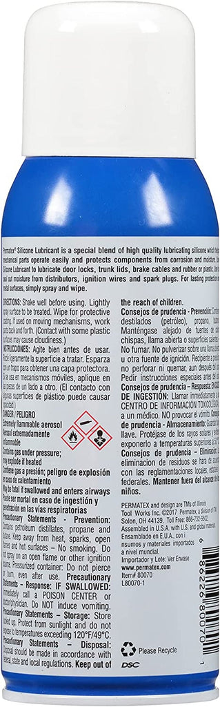 Permatex 80070 Silicone Spray Lubricant, 10.25 Oz. Net Aerosol Can