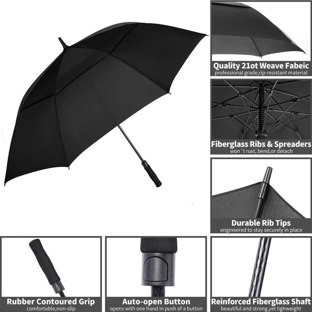 54/62/68/72 Inch Automatic Open Golf Umbrella, Extra Large Oversize Double Canopy Vented Windproof Waterproof Stick Umbrellas for Rain