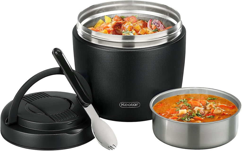 Wiwens Thermo Food Jar for Hot Food Adults 32OZ Soup Thermo Lunch Containers Wide Mouth Vacuum Insulated Stainless Steel Leakproof Bento Box with Spoon (Black)