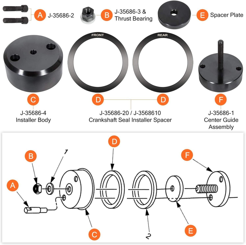 J-35686-B Front+Rear Crankshaft Seal & Wear Sleeve Installer for Detroit Diesel Series 60 Two Cycle 92 Engines