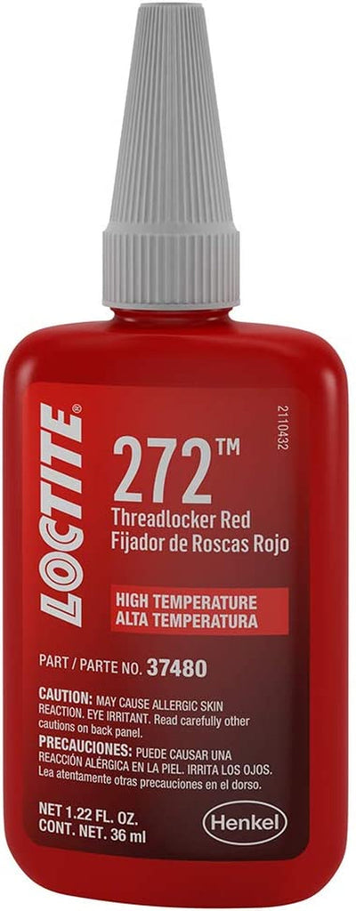 Loctite 272 Threadlocker for Automotive: High-Strength, High-Temperature, Anaerobic, Heavy-Duty Applications, Works on All Metals | Red, 36 Ml Bottle (PN: 37480-492143)