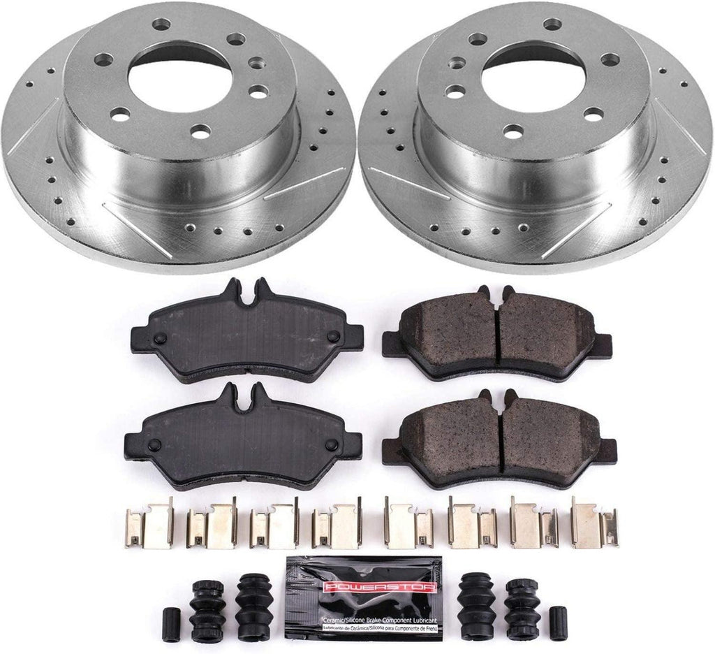 K6197 Rear Z23 Carbon Fiber Brake Pads with Drilled & Slotted Brake Rotors Kit