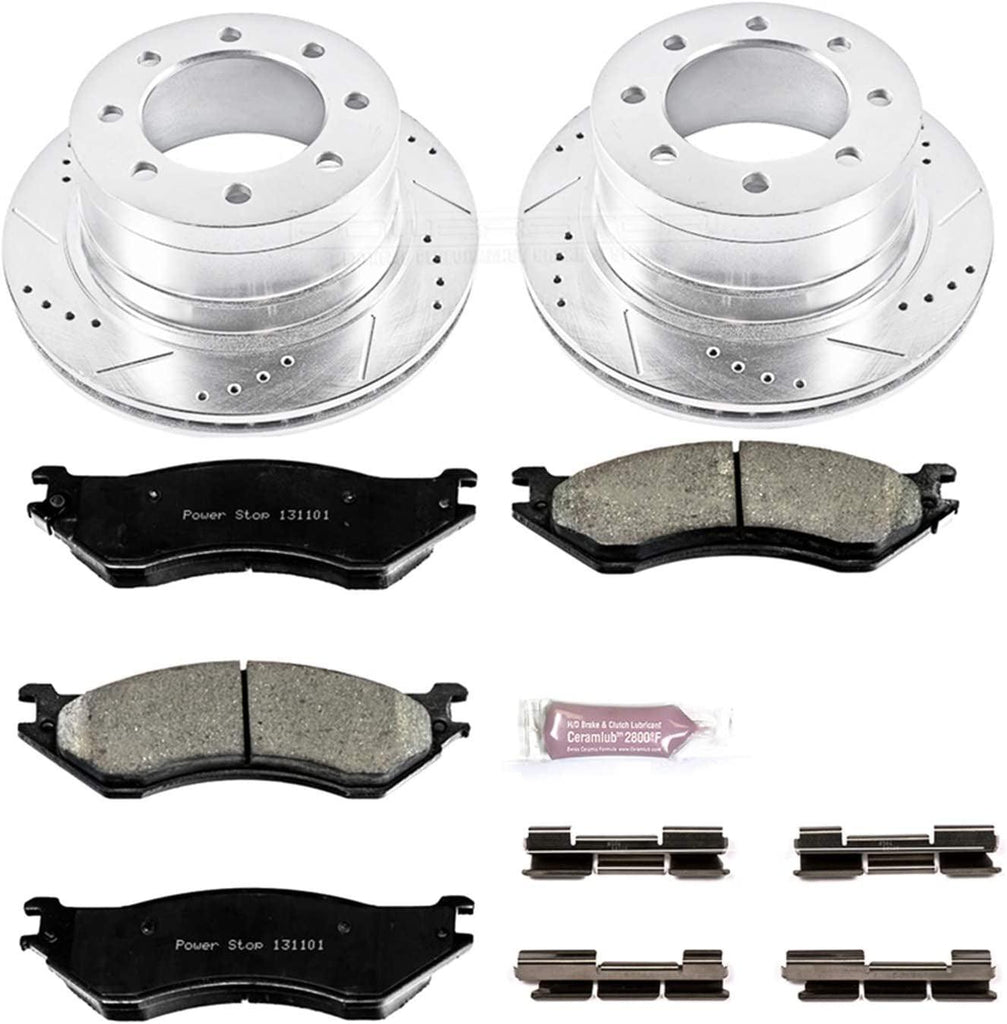 K5490 Rear Z23 Carbon Fiber Brake Pads with Drilled & Slotted Brake Rotors Kit