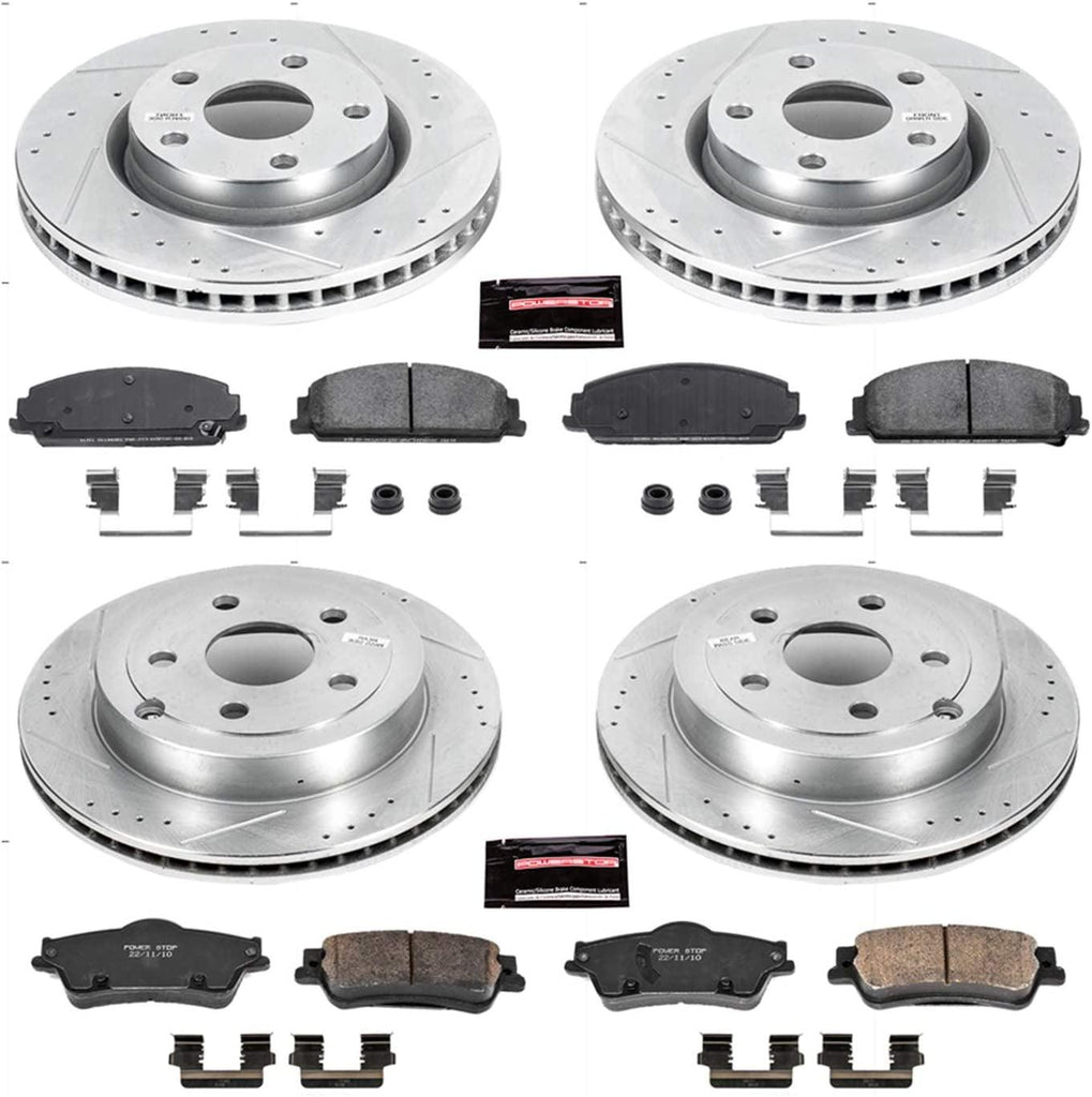 K5527 Front and Rear Z23 Carbon Fiber Brake Pads with Drilled & Slotted Brake Rotors Kit