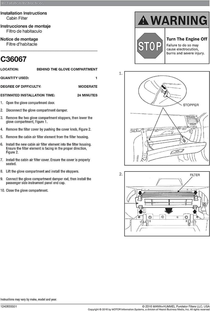 C36067 one Advanced Cabin Air Filter Compatible with Select Hyundai and Genesis