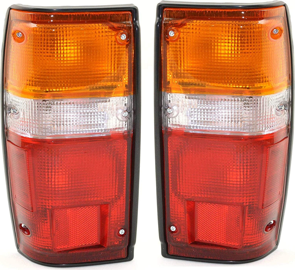 Tail Light Lamp Set Assembly Compatible with 1984-1988 Toyota Pickup, 1984-1989 4Runner, Black Trim with Bulb Driver and Passenger Side