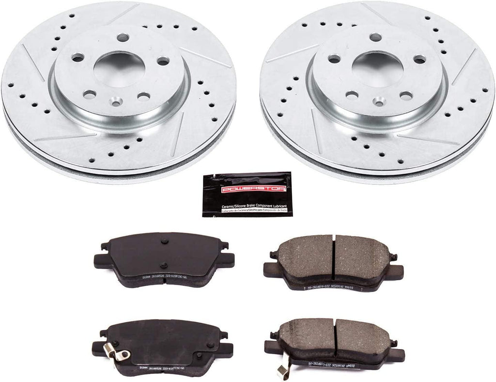 K7399 Front Z23 Carbon Fiber Brake Pads with Drilled & Slotted Brake Rotors Kit