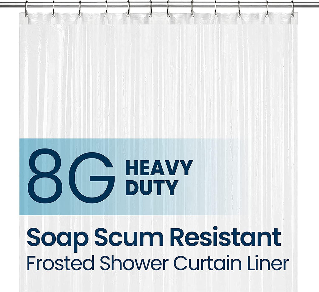 PEVA 8G Bathroom Shower Curtain Liner, 72" W X 72" H, Frosted, 8G Heavy Duty and Waterproof