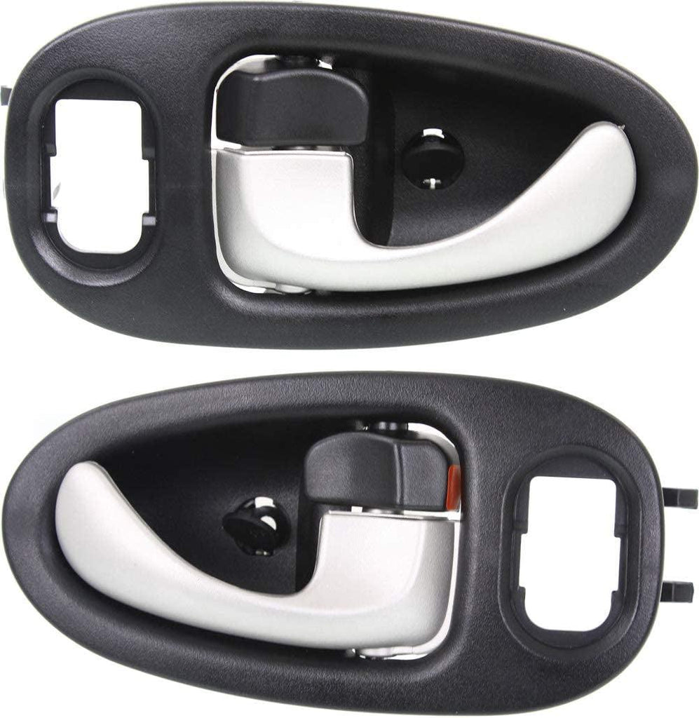 Interior Door Handle Set Compatible with 2002-2005 Saturn Vue Front, Driver and Passenger Side Black Bezel with Silver Lever