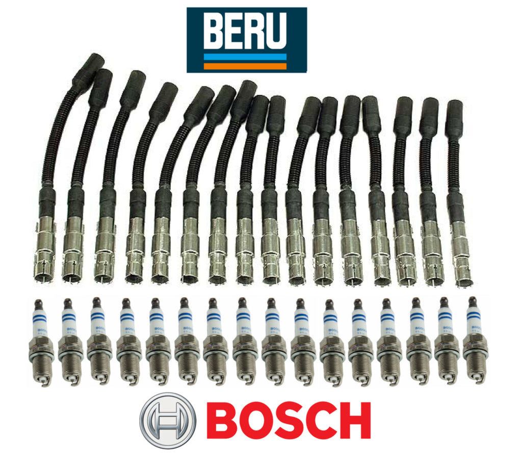 Ignition Wire Cable & Spark Plug Platinum OEM Bosch Beru Mercedes 113 V8 (16Set)