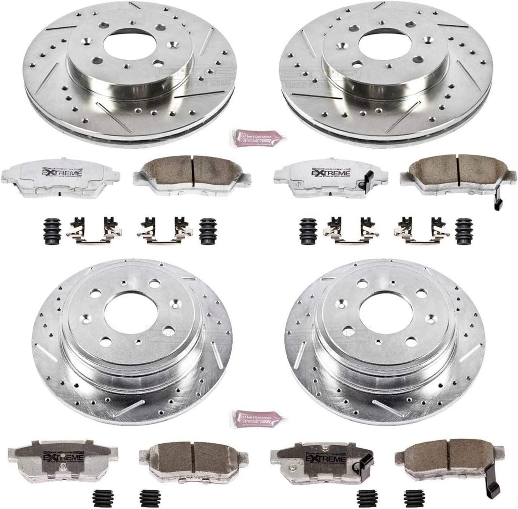 K695-26 Front and Rear Z26 Carbon Fiber Brake Pads with Drilled & Slotted Brake Rotors Kit