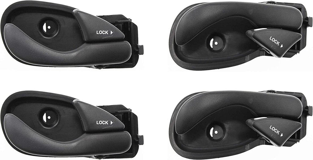 Front and Rear Interior Door Handle Set of 4 Compatible with 2000-2007 Ford Focus Black with Door Lock Button Driver and Passenger Side