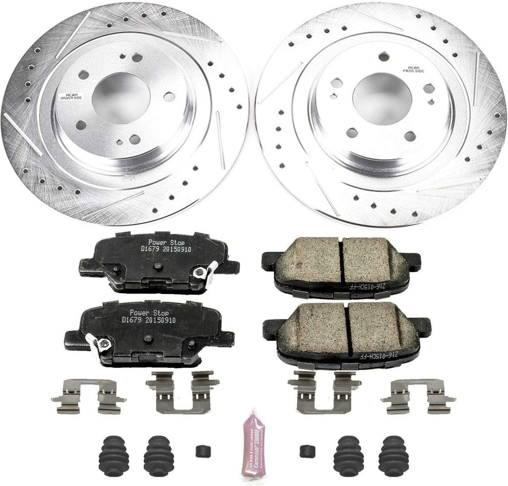 K6976 Rear Z23 Carbon Fiber Brake Pads with Drilled & Slotted Brake Rotors Kit