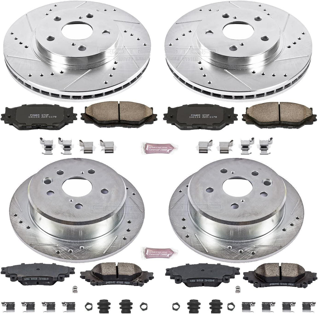 K6988 Front and Rear Z23 Carbon Fiber Brake Pads with Drilled & Slotted Brake Rotors Kit