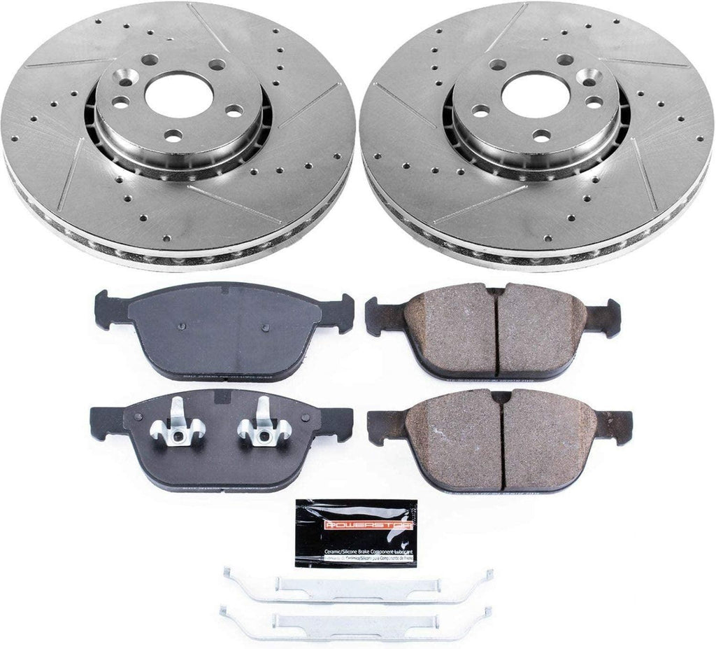 K5702 Front Z23 Carbon Fiber Brake Pads with Drilled & Slotted Brake Rotors Kit