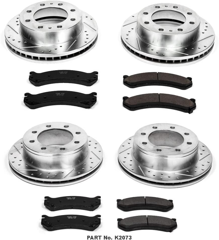 K2073 Front and Rear Z23 Carbon Fiber Brake Pads with Drilled & Slotted Brake Rotors Kit