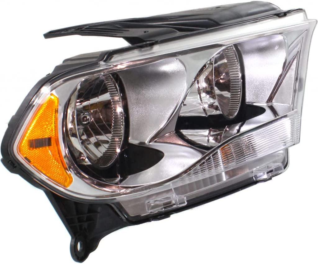 for Dodge Durango 2011 2012 2013 Headlight Assembly Passenger Side | W/Chrome Trim | Halogen | CAPA | Replacement for CH2503228, CH2503228C | 55079366AB, 55079366AC