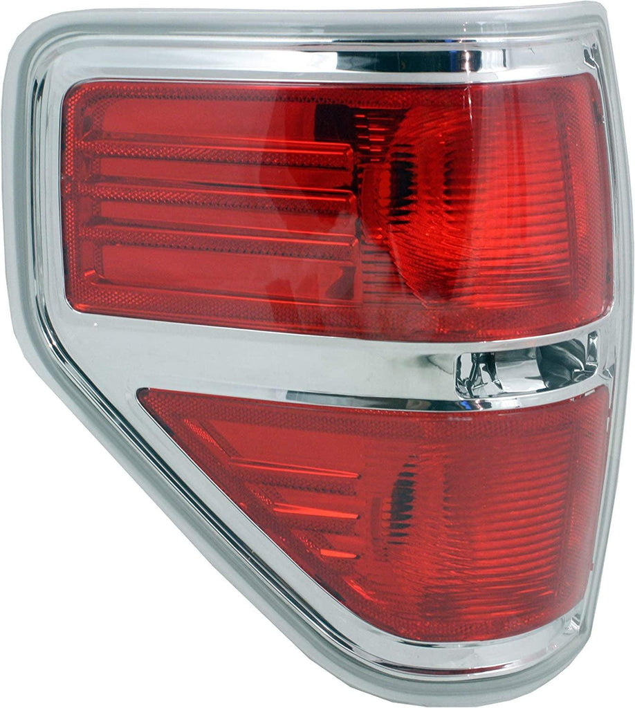 Driver Side Tail Light Compatible with 2009-2014 Ford F-150 Styleside Red Lens Chrome Trim CAPA