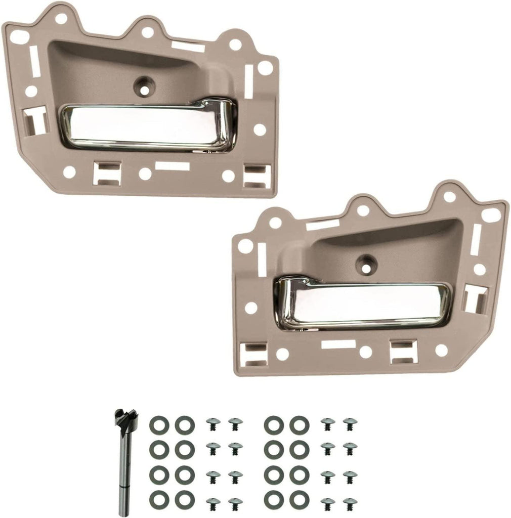 Front Interior inside Door Handle Beige & Chrome Pair Set Compatible with 2005-2010 Jeep Grand Cherokee