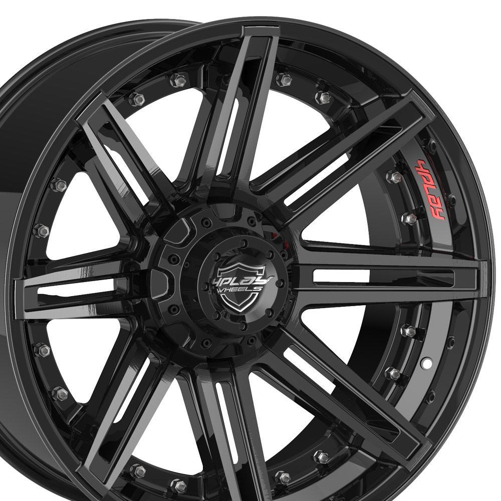 22x10 4PLAY Wheel for Ram-Dodge-Jeep-GM-Ford 4P08 Brushed Black Rim - greatparts