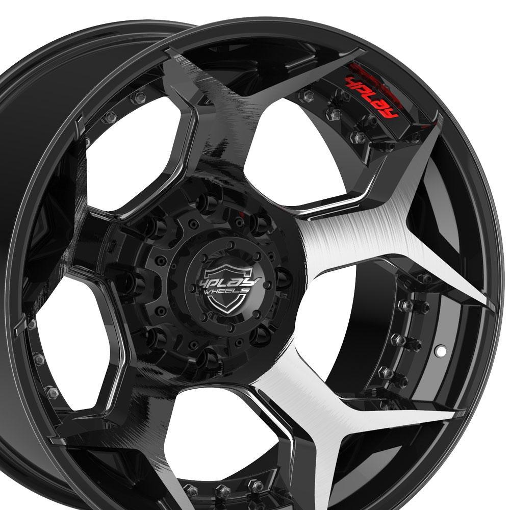 22x10 4PLAY Wheel for GM-Ford-Dodge-Hummer 4P50 Brushed Black Rim - greatparts