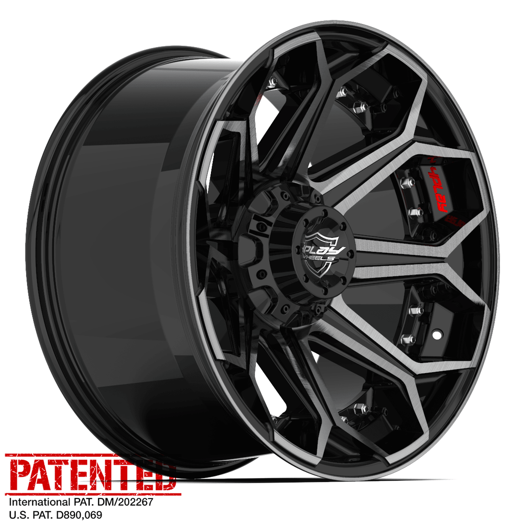 22x12 4PLAY Wheel for GM-Ford-Lincoln-Nissan-Toyota 4P80R Brushed Black Rim - greatparts