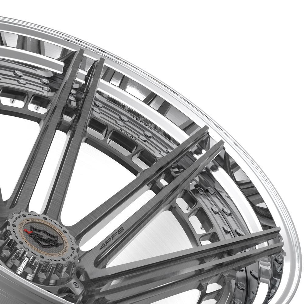 24x14 4PLAY Wheel for GM-Ford-Dodge-Hummer 4PF8 Polished Barrel w/Tinted Clear C - greatparts