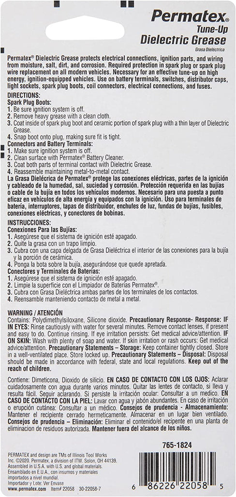 Permatex 22058 Dielectric Tune-Up Grease, 3Oz. - High Performance Dielectric Grease Used to Protect Terminals, Spark Plugs, Wiring and Other Electrical Connections against Salt, Dirt, and Corrosion