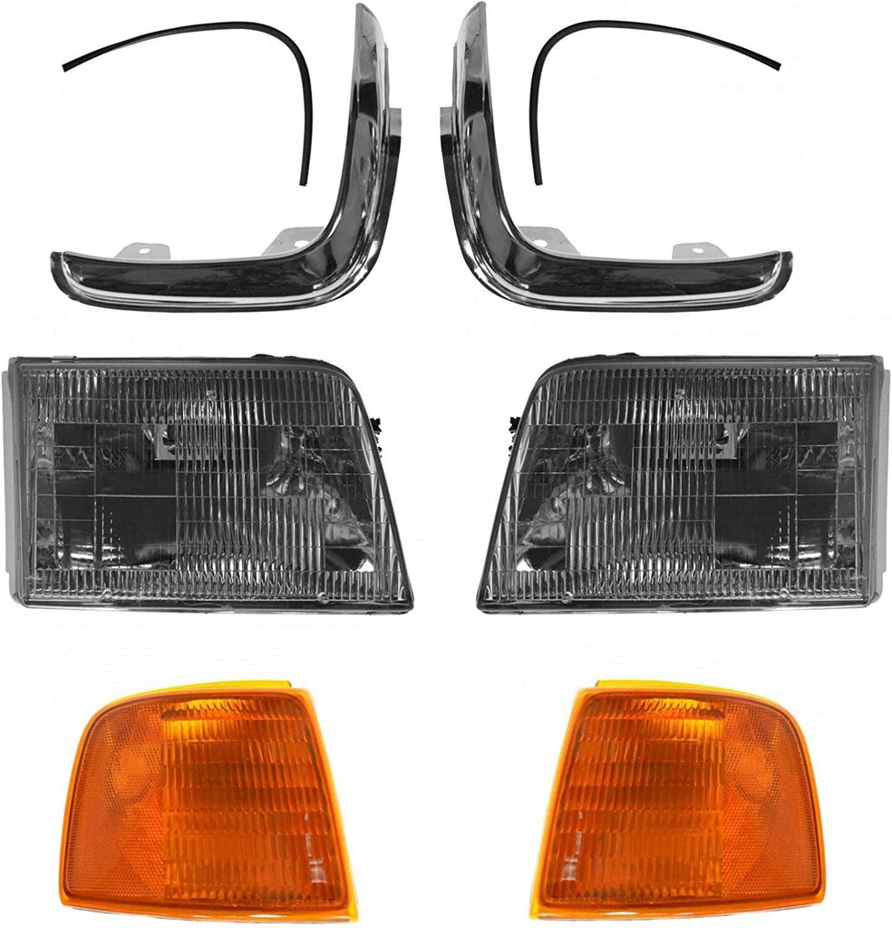 6 Piece Lighting Kit Headlights with Bezels & Corner Lights LH Driver & RH Passenger Sides for Ford Ranger