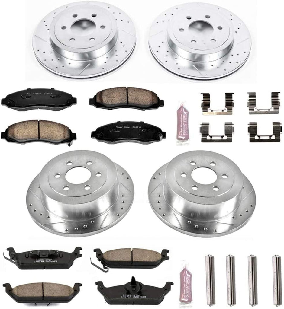 K2188 Front and Rear Z23 Carbon Fiber Brake Pads with Drilled & Slotted Brake Rotors Kit